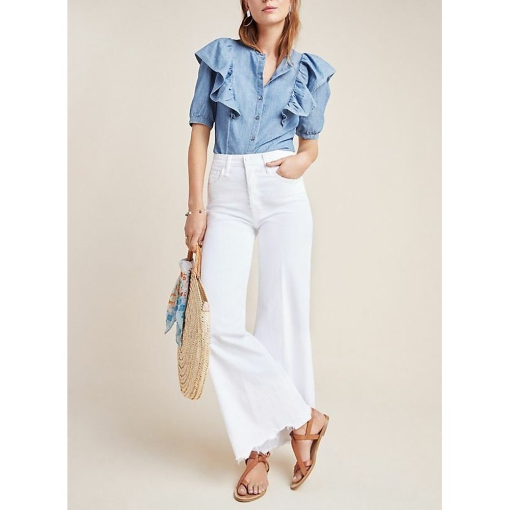 NWT MOTHER The Tomcat Roller Chew Jeans Almost Innocent White Wide Leg Flare 25